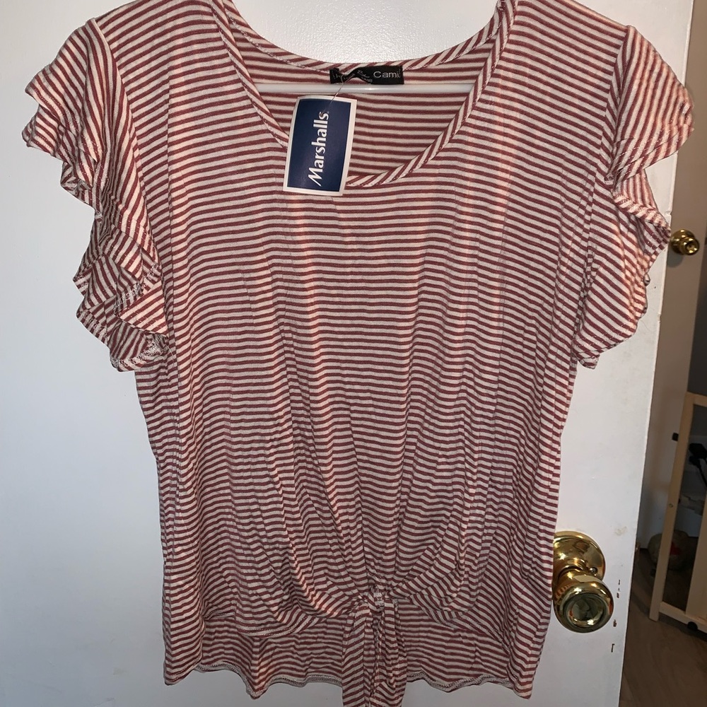 Flutter Sleeve Striped Tie Top NWT